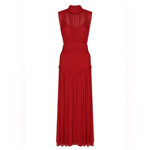 SHONA JOY LÈONIE HIGH NECK MIDI DRESS SCARLETT 2022 Fall Season - Picture 3 of 7